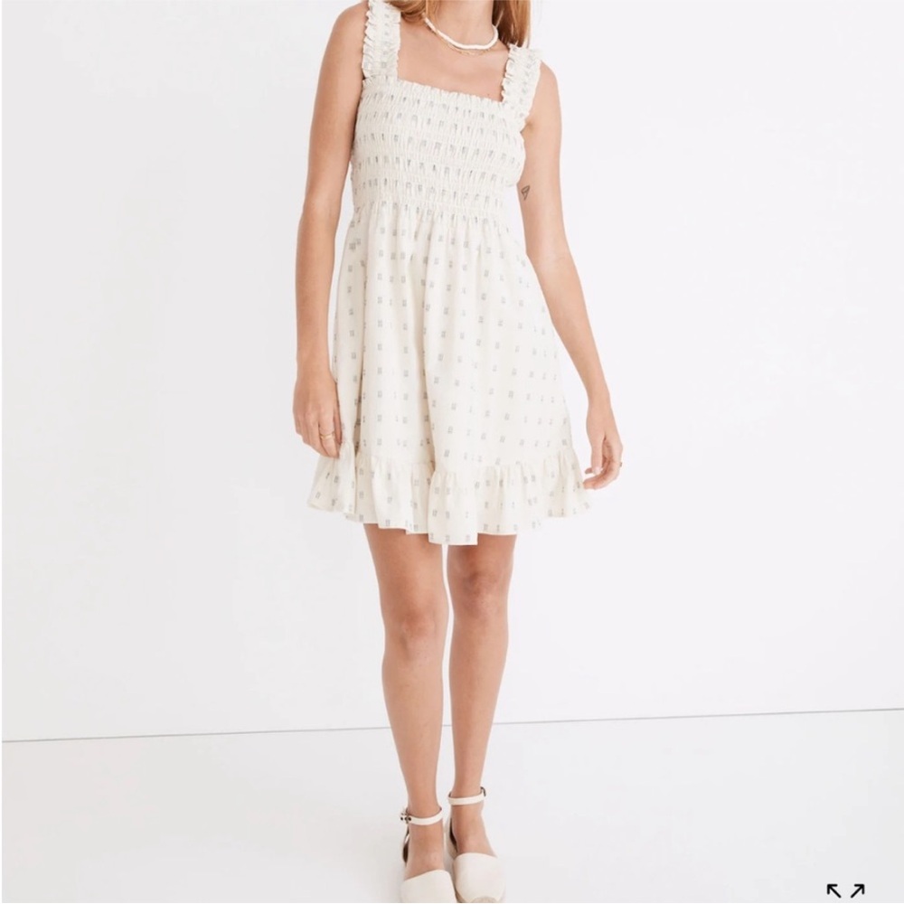 Madewell Lucie Smocked Tank Mini Dress in Textural Clipdot Size XL